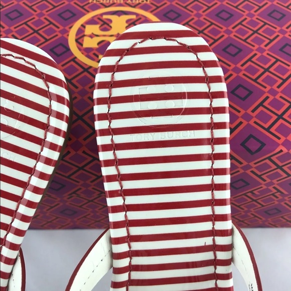Tory Burch Miller sandals red white stripe new 7.5 - Picture 7 of 7